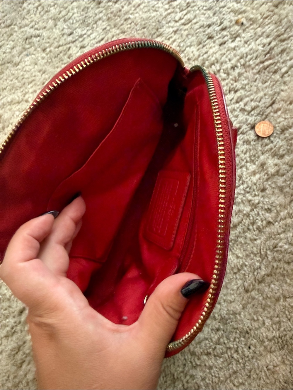 Coach Pebbled small Dome Satchel - Red - Picture 3 of 6